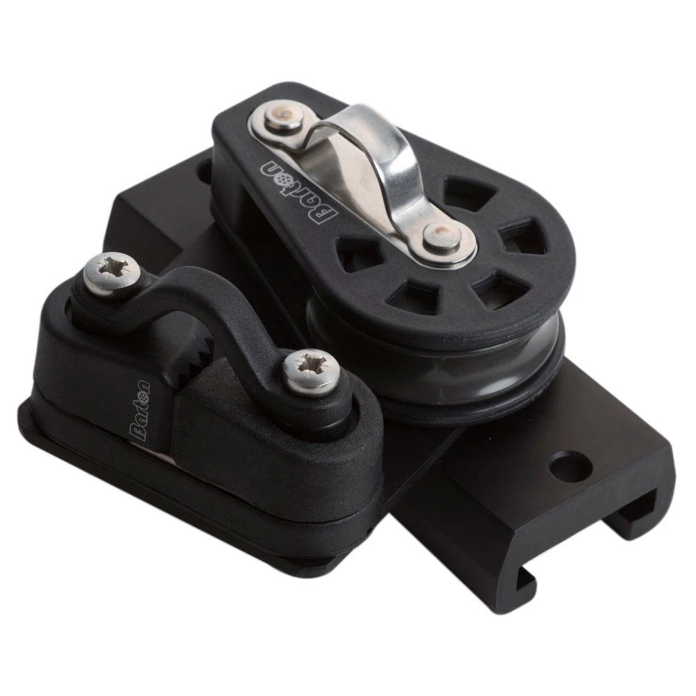 28mm I Section Mainsheet Track End Fitting With Sheave & Cleat 2:1 (Pair)