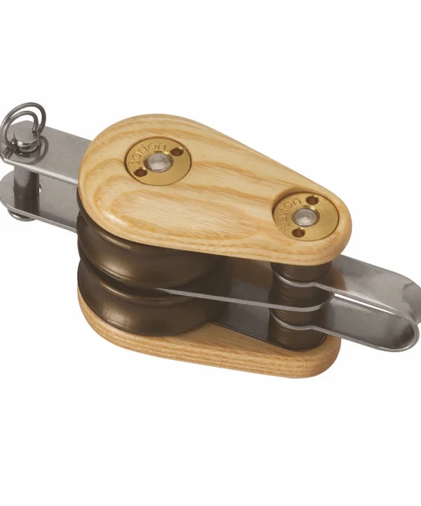 Wooden Block 30mm Double Fixed Eye & Becket