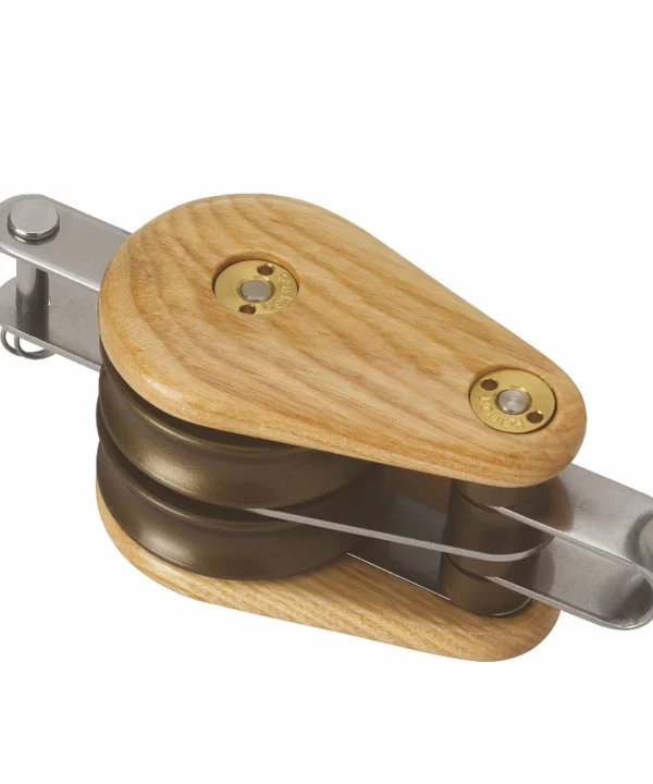 Wooden Block 45mm Double Fixed Eye & Becket