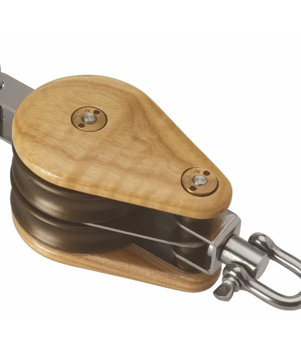 Wooden Block 45mm Double Swivel & Becket