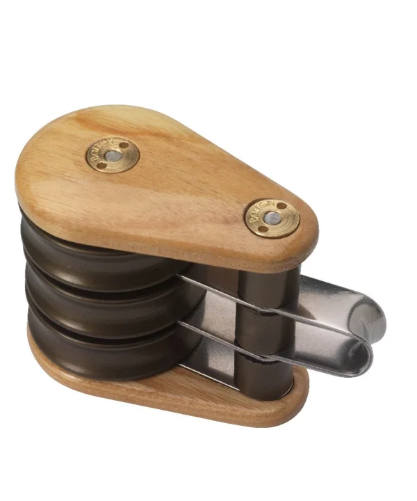 Wooden Block 64mm Triple Fixed Eye
