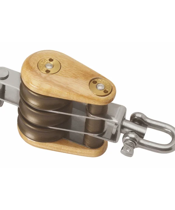 Wooden Block 30mm Triple Swivel & Becket