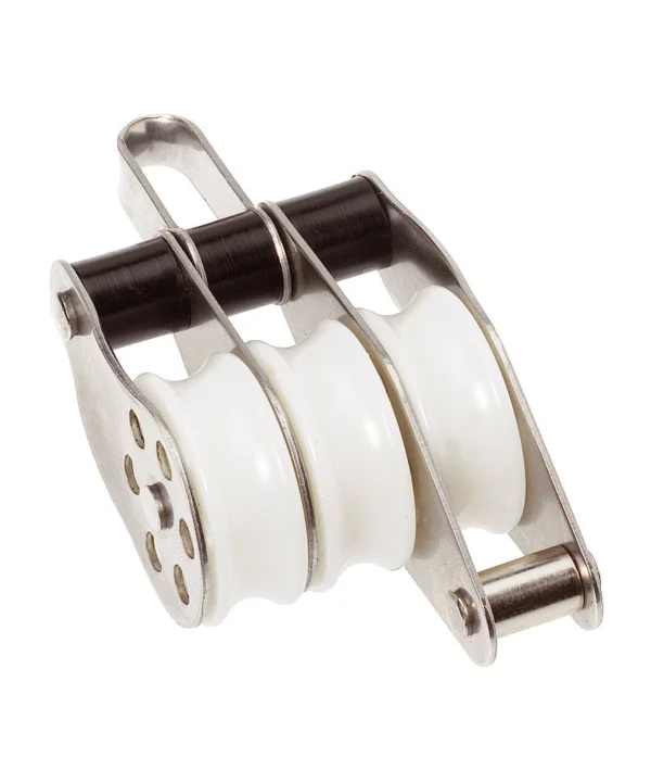 Stainless Steel Plain Bearing Triple Block + Fixed Eye & Becket 30mm