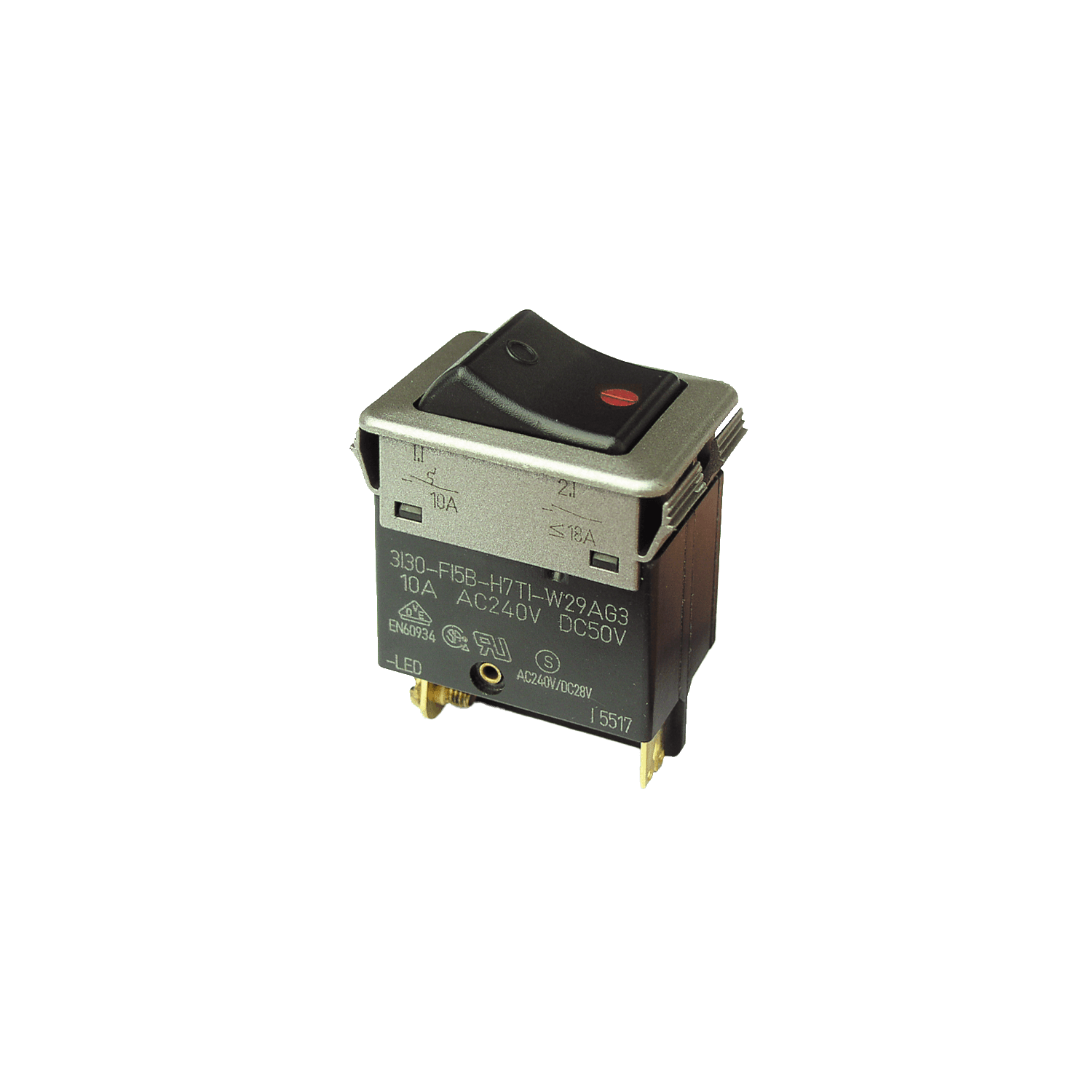 Philippi 131305006 - 2-pole Rocker Switch With Red LED, ETA 3130-F12B-H7T1-W24AB7-6A