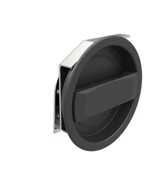 Southco Flush Cam Latch, Medium Size, Turn Counterclockwise to Latch / Lock, Two - Point Latching, Standard Style Handle, Powder Coat, Black