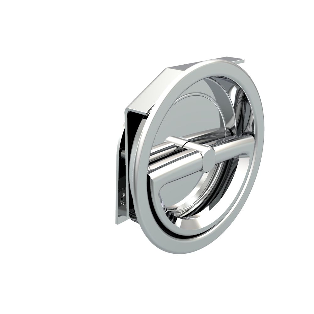 Southco Flush Cam Latch, Medium Size, Turn Counterclockwise to Latch / Lock, Two - Point Latching, Bail Handle Style, Chrome Plated, Bright