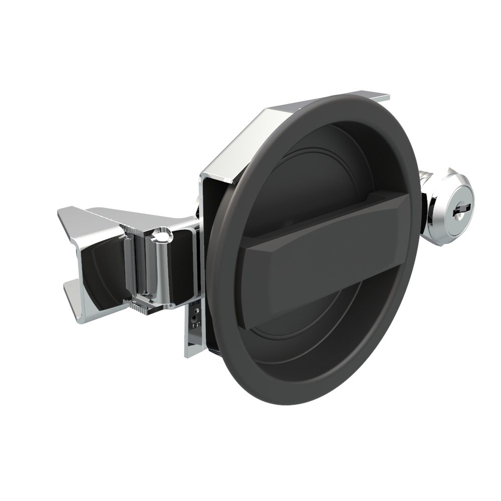 Southco Flush Cam Latch, Medium Size, Turn Counterclockwise to Latch / Lock, Single or Three - Point Latching, Standard Style Handle, Powder Coat, Black