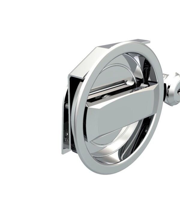 Southco Flush Cam Latch, Medium Size, Turn Counterclockwise to Latch / Lock, Two - Point Latching, Standard Style Handle, Chrome Plated, Bright