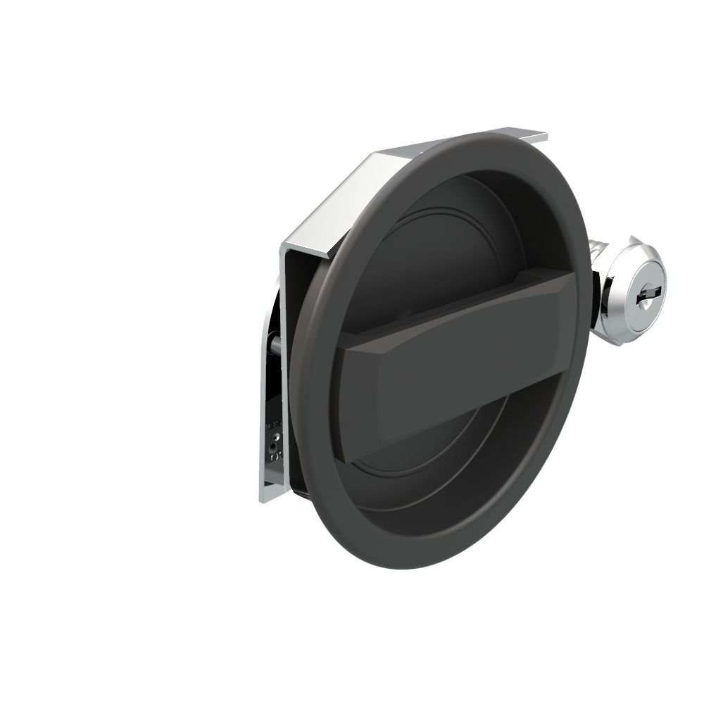 Southco Flush Cam Latch, Medium Size, Turn Clockwise to Latch / Lock, Two - Point Latching, Standard Style Handle, Powder Coat, Black