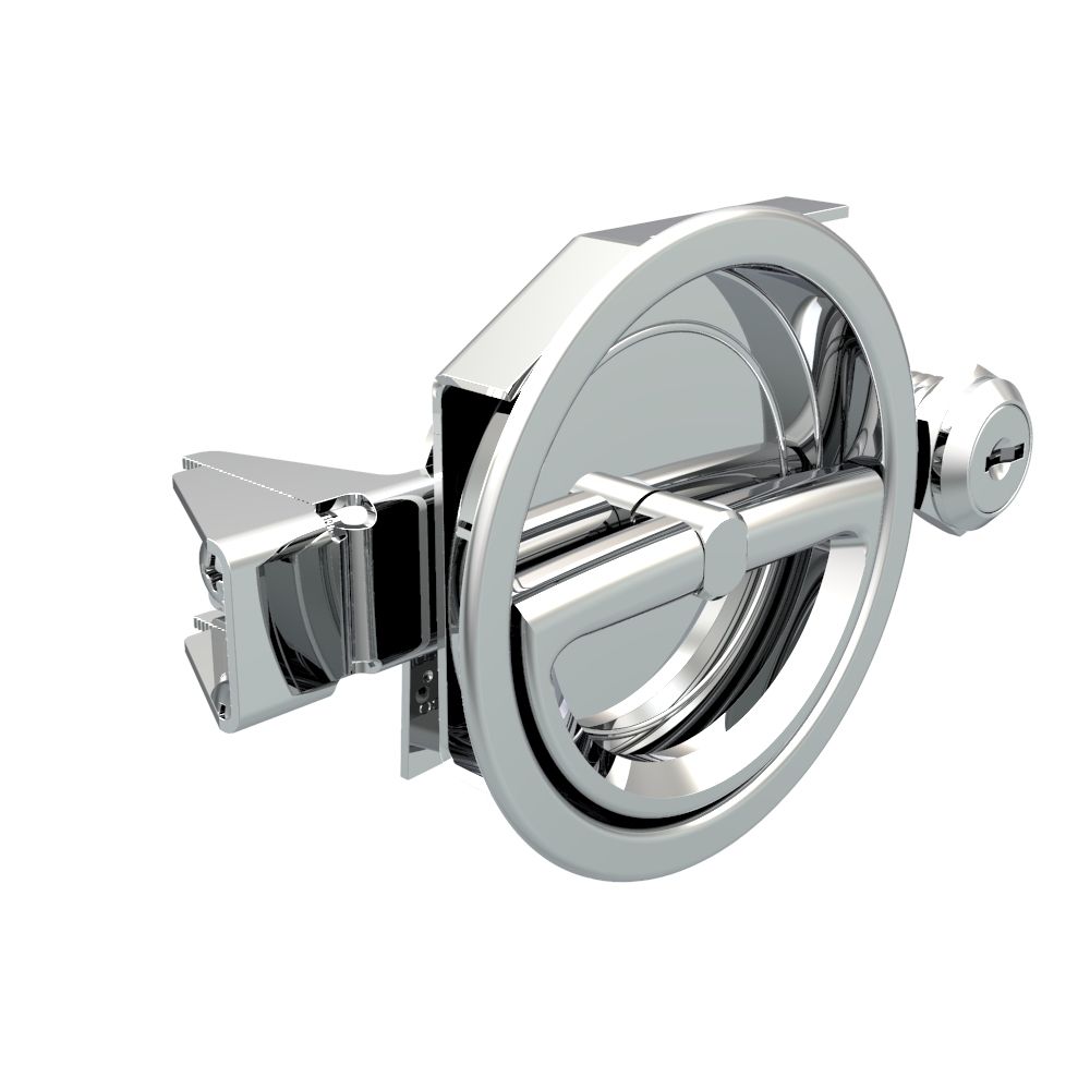Southco Flush Cam Latch, Medium Size, Turn Clockwise to Latch / Lock, Single or Three - Point Latching, Bail Handle Style, Chrome Plated, Bright