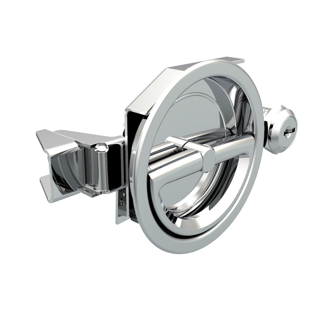 Southco Flush Cam Latch, Medium Size, Turn Clockwise to Latch / Lock, Single or Three - Point Latching, Bail Handle Style, Chrome Plated, Bright