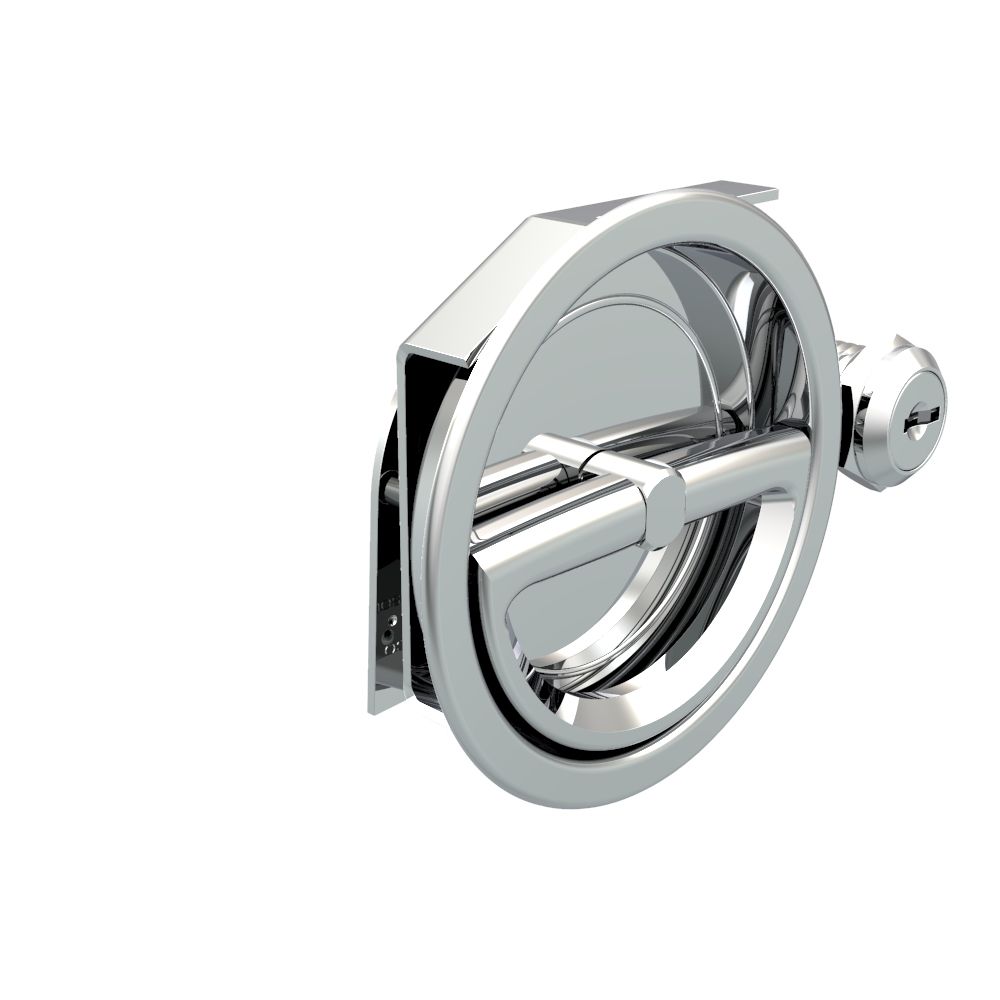 Southco Flush Cam Latch, Medium Size, Turn Clockwise to Latch / Lock, Two - Point Latching, Bail Handle Style, Chrome Plated, Bright