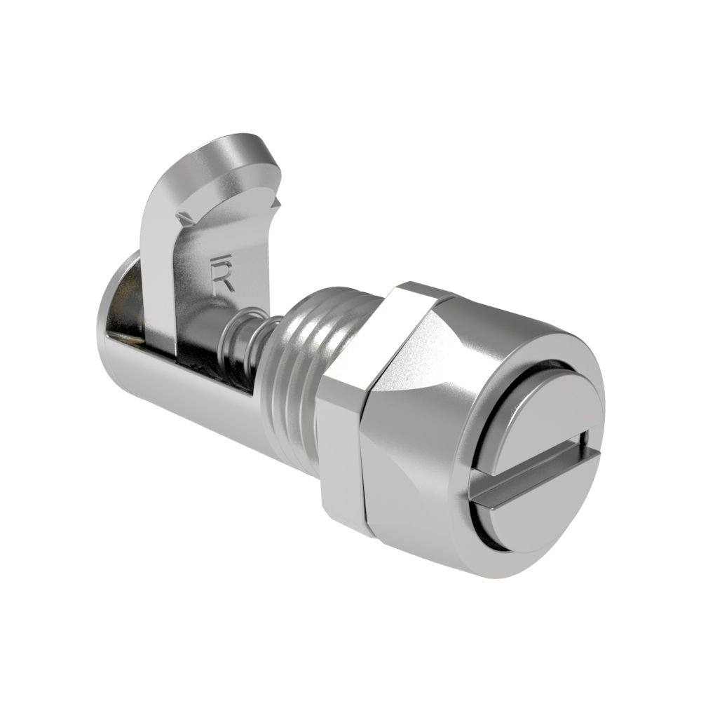 Southco Compression Latch, Self-Adjusting, Miniature Size, Tool Locking, Slotted Recess, 1.5-4.8mm Panel, 0.8-7.1mm Grip, Steel, Zinc Plated, Bright Chromate