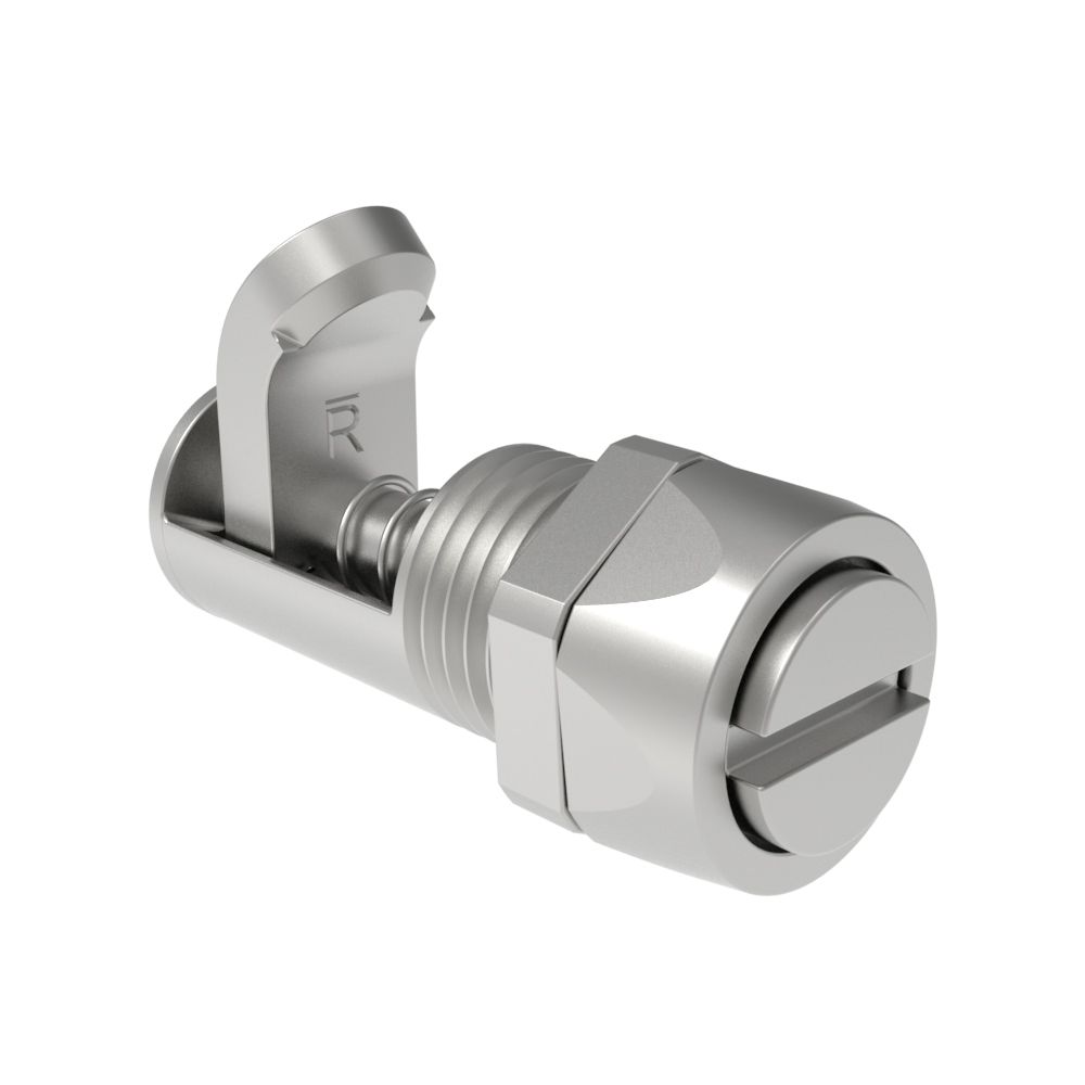 Southco Compression Latch, Self-Adjusting, Miniature Size, Tool Locking, Slotted Recess, 1.5-4.8mm Panel, 0.8-7.1mm Grip, Stainless steel, Passivated, Silver