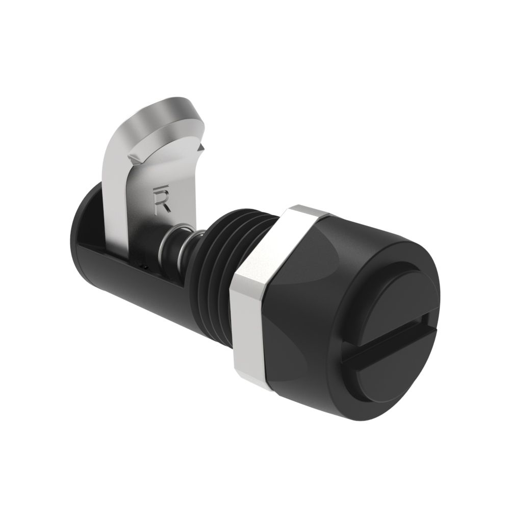 Southco Compression Latch, Self-Adjusting, Miniature Size, Tool Locking, Slotted Recess, 1.5-4.8mm Panel, 0.8-7.1mm Grip, Stainless steel, Organic Finish, Black