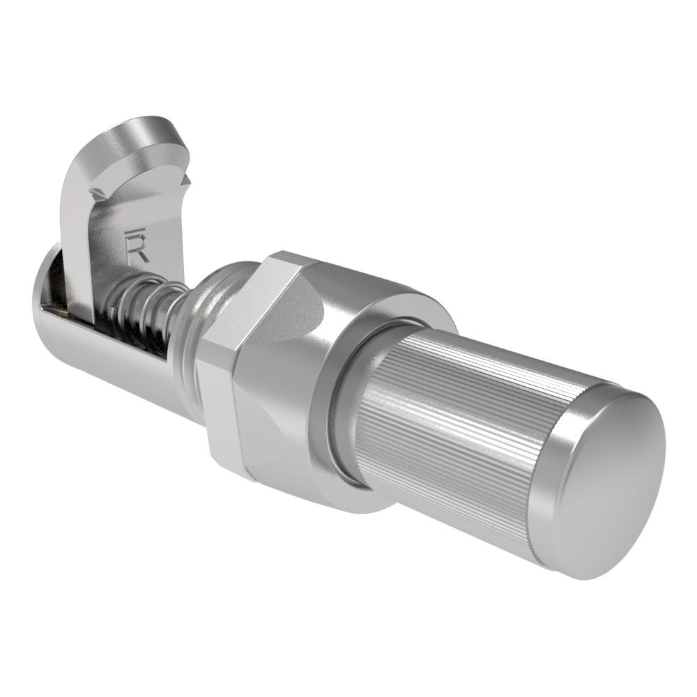 Southco Compression Latch, Self-Adjusting, Miniature Size, No Restriction, Knurled Knob, 1.5-4.8mm Panel, 0.8-7.1mm Grip, Steel, Zinc Plated, Bright Chromate