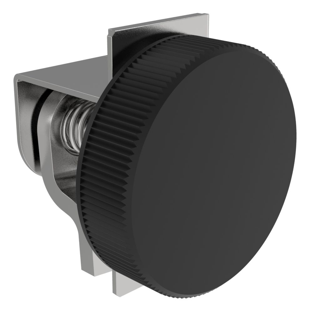 Southco Compression Latch, Self-Adjusting, Medium Size, No Restriction, Low Profile Black Knob, 0.8-6.4mm Panel, 3.2-9.5mm Grip, Steel, Zinc Plated, Bright Chromate