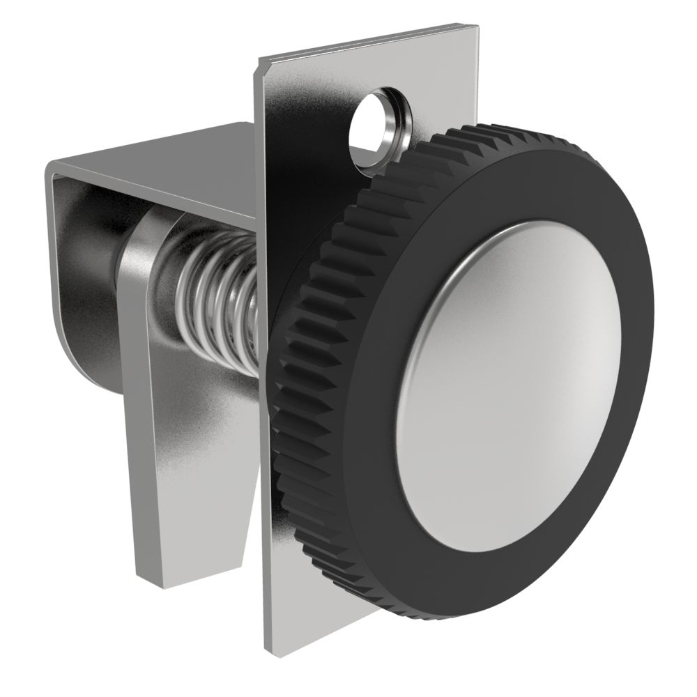 Southco Compression Latch, Self-Adjusting, Medium Size, No Restriction, Black Knob, 1.2-2.8mm Panel, 9.5-19.1mm Grip, Steel, Zinc Plated, Bright Chromate
