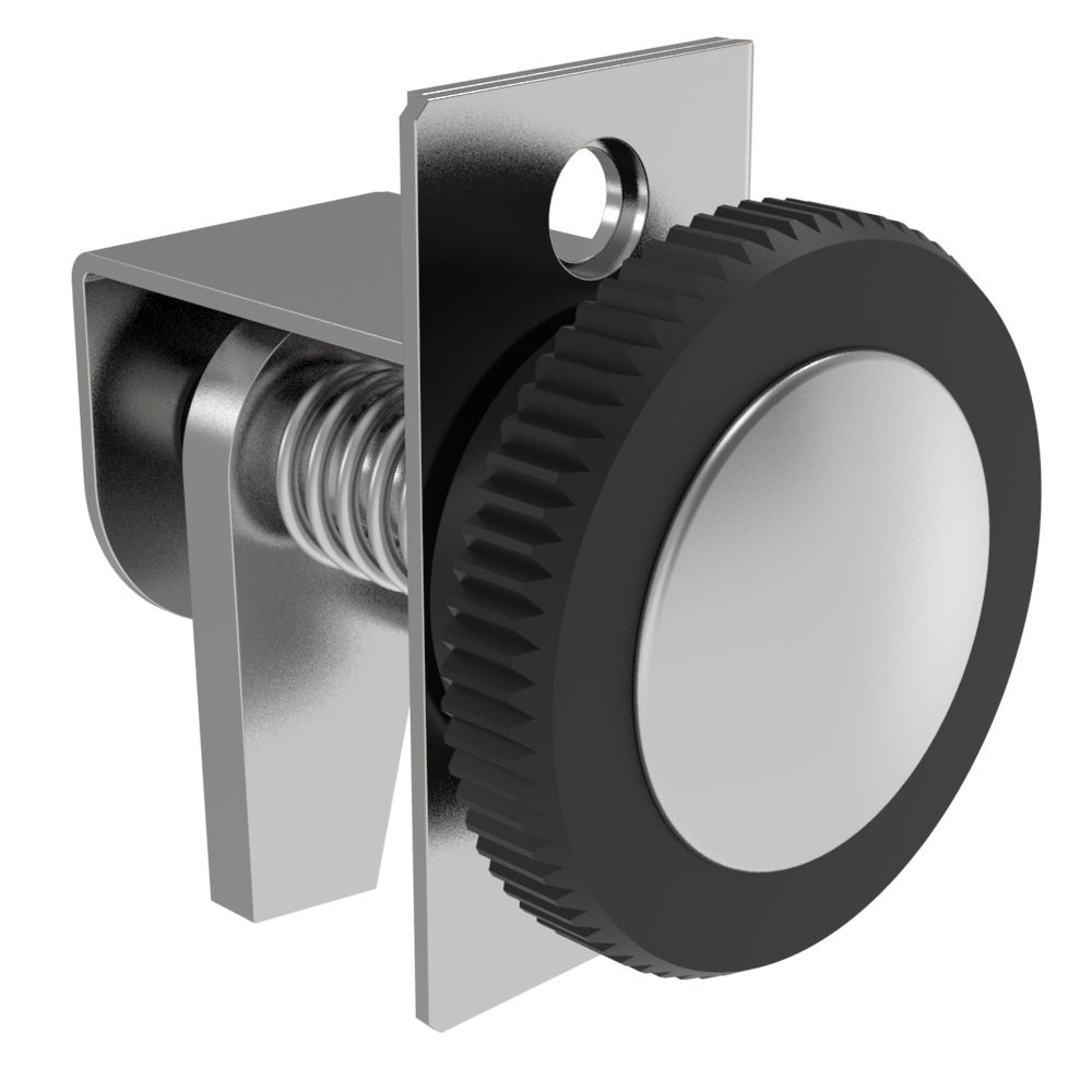 Southco Compression Latch, Self-Adjusting, Medium Size, No Restriction, Black Knob, 2.8-4.4mm Panel, 9.5-19.1mm Grip, Steel, Zinc Plated, Bright Chromate