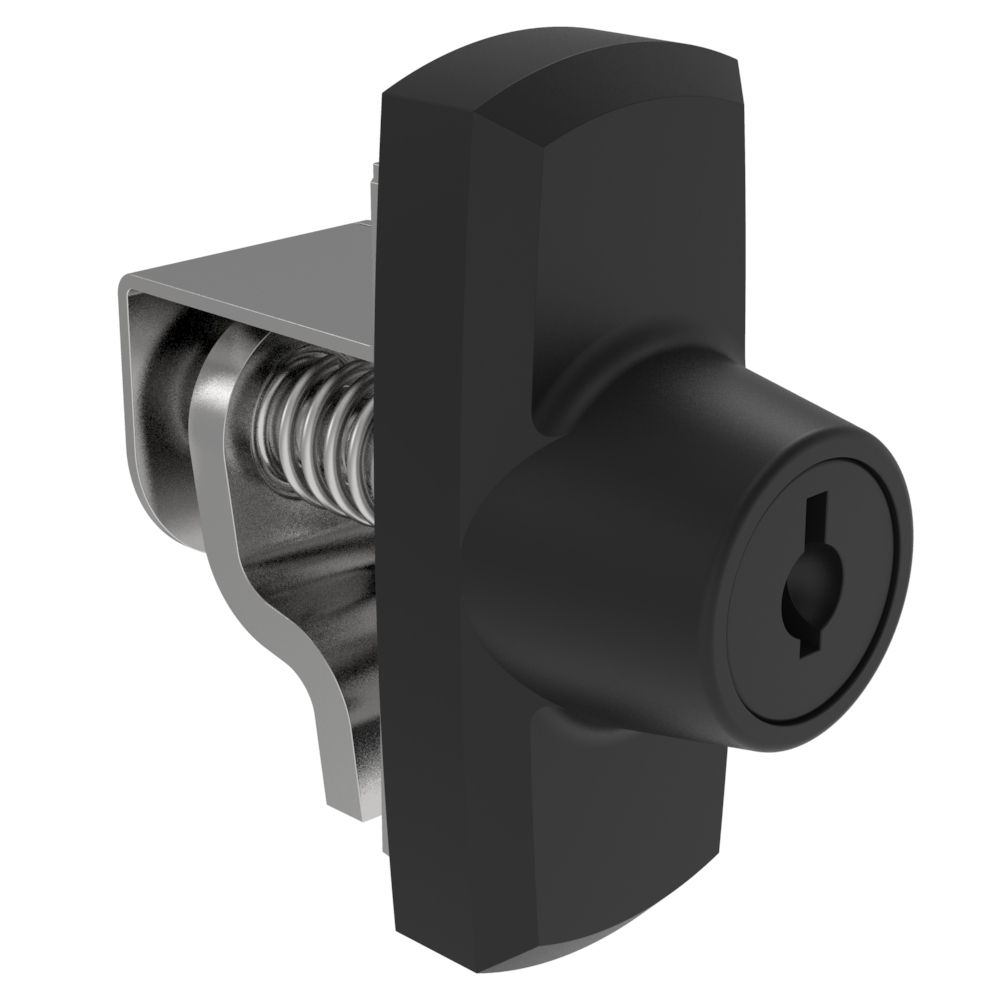 Southco Compression Latch, Self-Adjusting, Medium Size, Key Locking, Key Locking, 1.07-2.36mm Panel, 3.2-9.5mm Grip, Steel, Zinc Plated, Bright Chromate