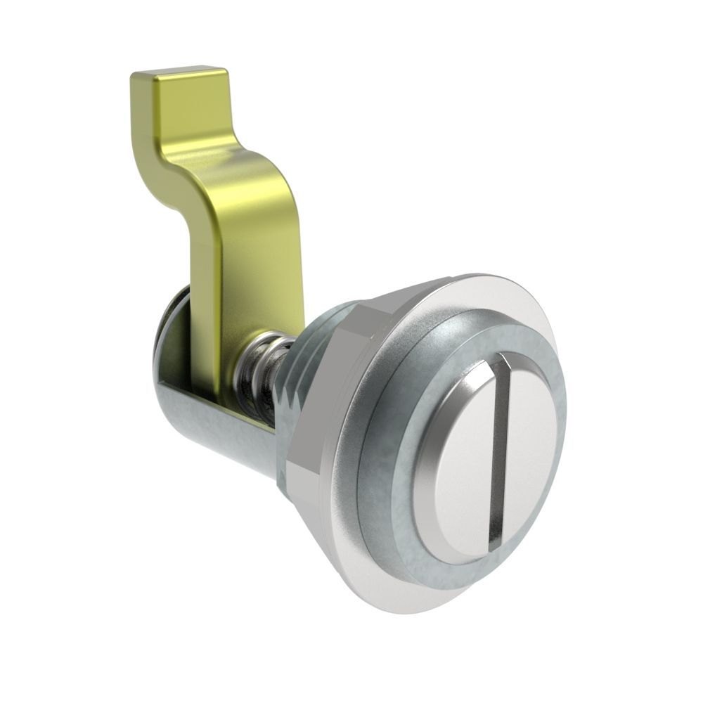 Southco Compression Latch, Self-Adjusting, Small Size, Tool Locking, Slotted Head, 1.5-4.8mm Panel, 15.1-22.2mm Grip, Zinc Alloy, Chemical Protective Film, Silver