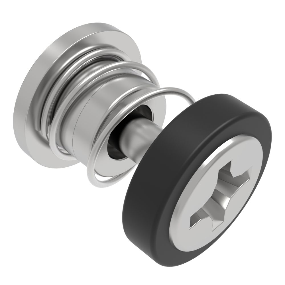 Southco Captive Screw, 4-40 Thread, Press-in, Phillips Recess, Smooth Black Knob