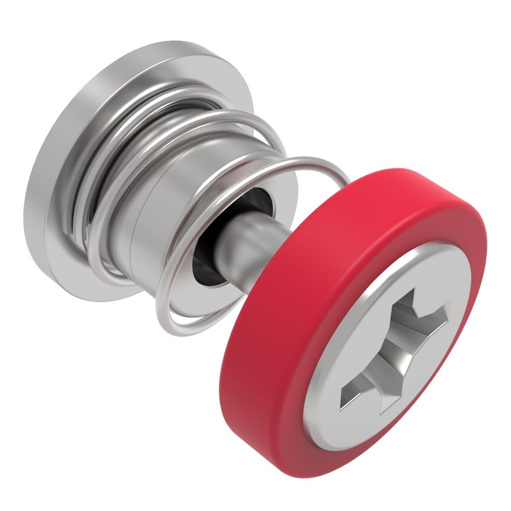 Southco Captive Screw, 4-40 Thread, Press-in, Phillips Recess, Smooth Red Knob