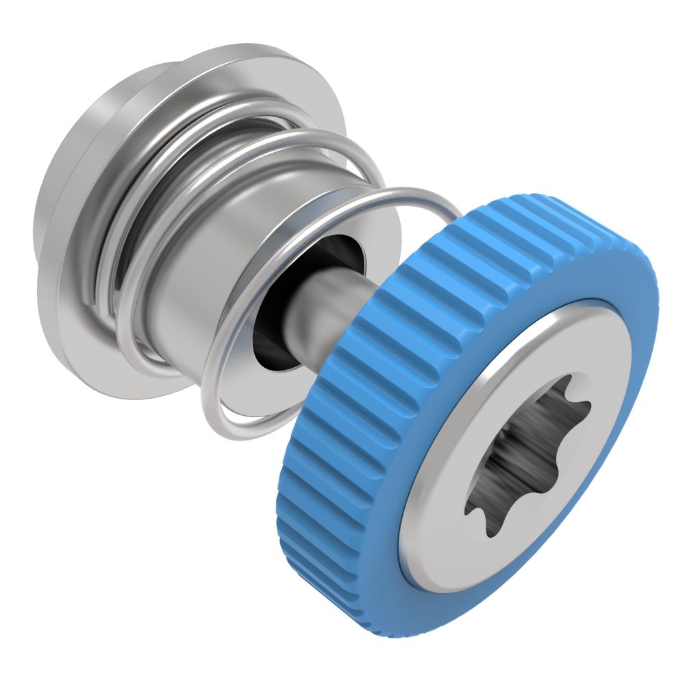 Southco Captive Screw, 4-40 Thread, Surface Mount Technology, TORX®, Knurled Blue Knob