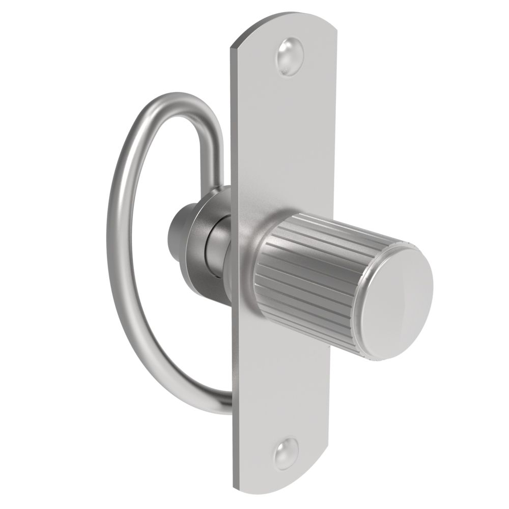 Southco Compression Latch, Self-Adjusting, Medium Size, No Restriction, Knurled Knob, Weld Installation, Smooth Spring, Stainless Steel, Passivated, Silver