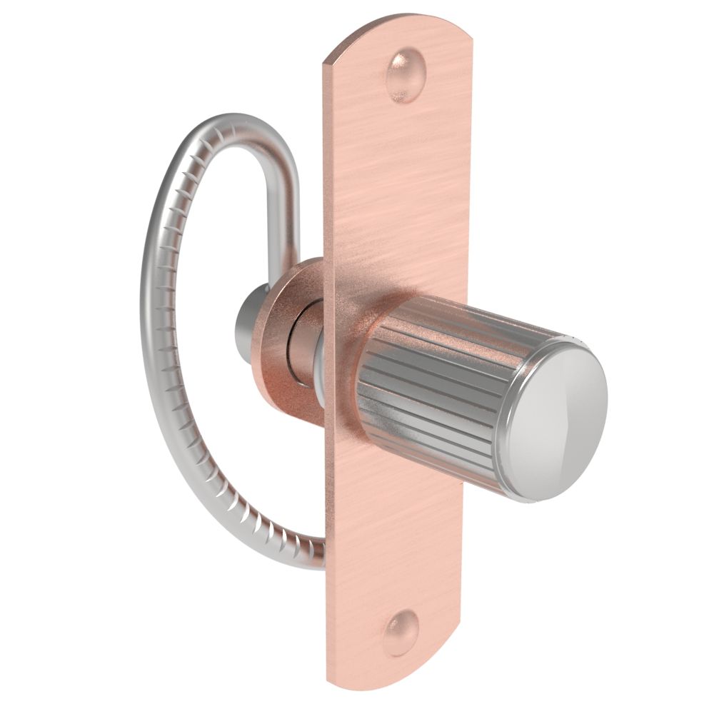 Southco Compression Latch, Self-Adjusting, Medium Size, No Restriction, T-Bar Head, Weld Installation, Serrated Spring, Steel, Copper Plated, Bright