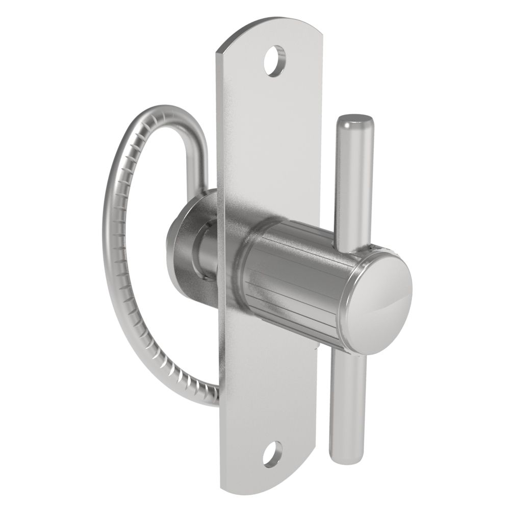 Southco Compression Latch, Self-Adjusting, Medium Size, No Restriction, T-Bar Head, Rivet/Screw (Thru Hole) Installation, Serrated Spring, Steel, Zinc Plated, Bright