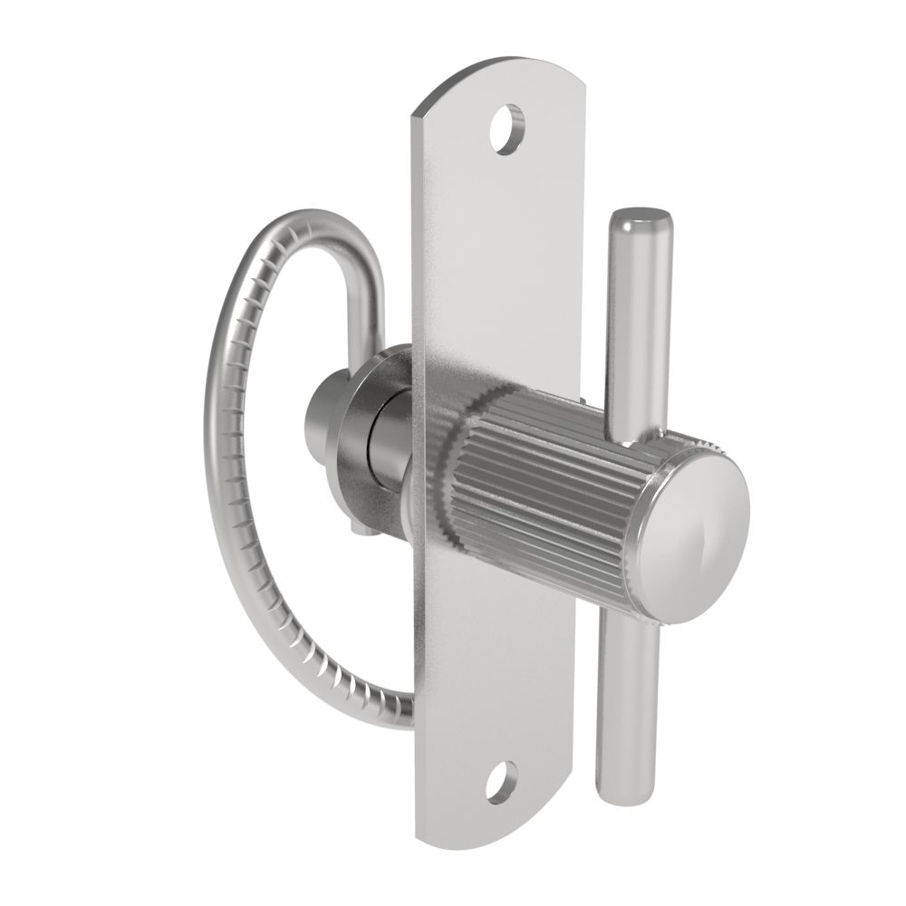 Southco Compression Latch, Self-Adjusting, Large Size, No Restriction, T-Bar Head, Rivet/Screw (Thru Hole) Installation, Serrated Spring, Steel, Zinc Plated, Bright