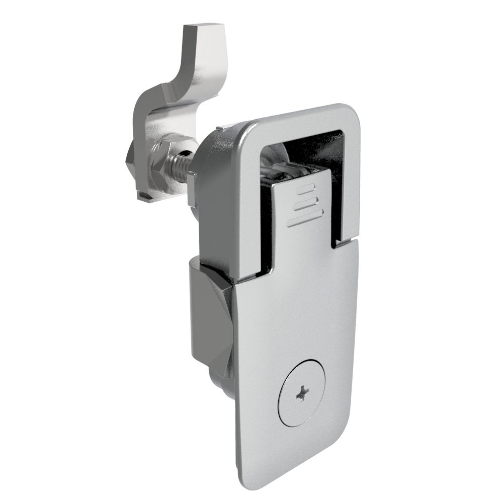 Southco Compression Latch, Lift & Turn, Medium Size, Flush Style, Tool Locking, Phillips Recess, Zinc Alloy, Chrome Plated, Textured