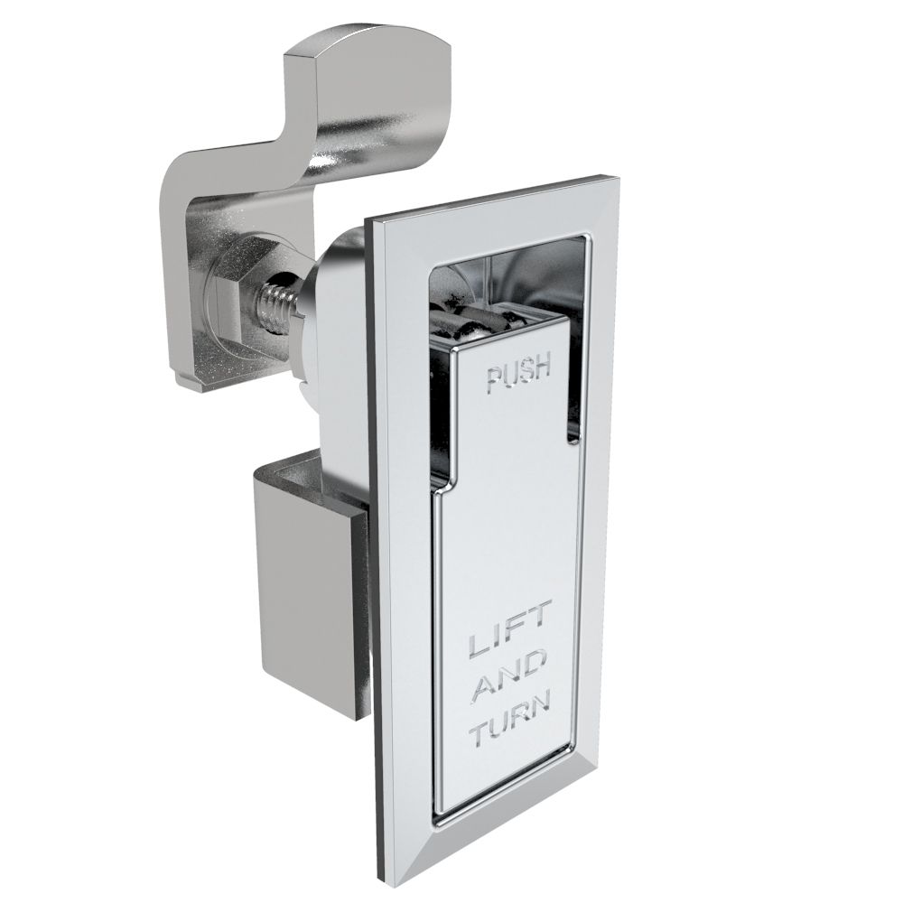 Southco Compression Latch, Lift & Turn, Small Size, Flush Style, No Restriction, Non-Locking, Zinc Alloy, Chrome Plated, Polished