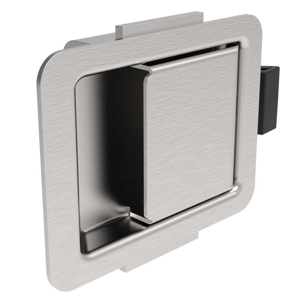 Southco Push-to-Close Latch, Small Size, 1.2 - 2mm (.05 - .08 in) Grip, Stainless Steel, Brushed Finish