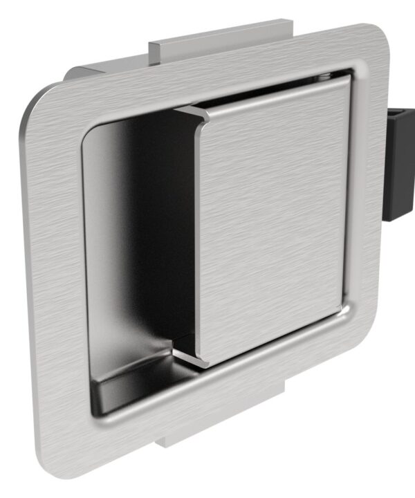 Southco Push-to-Close Latch, Small Size, 3.8 - 3.6mm (.11 - .14 in) Grip, Stainless Steel, Brushed Finish