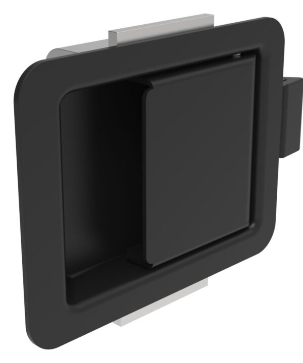 Southco Push-to-Close Latch, Small Size, 6 - 6.7mm (.23 - .27 in) Grip, Stainless Steel, Black Finish
