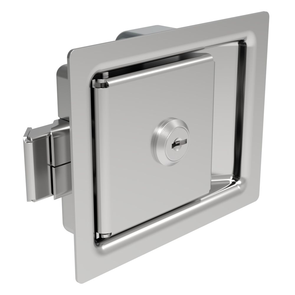 Southco Push-to-Close Latch, Large Size, Locking, 11.9mm (.47 in) Grip, Steel, Zinc Plated, Bright Chromate