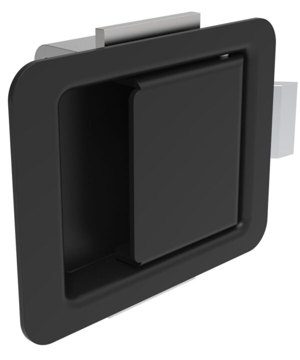 Southco Push-to-Close Latch, Small Size, 1.2 - 2mm (.05 - .08 in) Grip, Stainless Steel, Black Finish