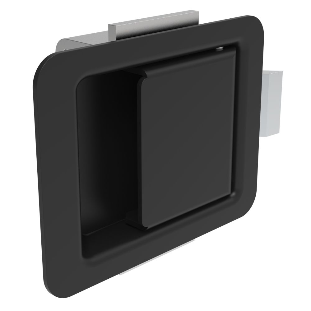Southco Push-to-Close Latch, Small Size, 1.2 - 2mm (.05 - .08 in) Grip, Stainless Steel, Black Finish