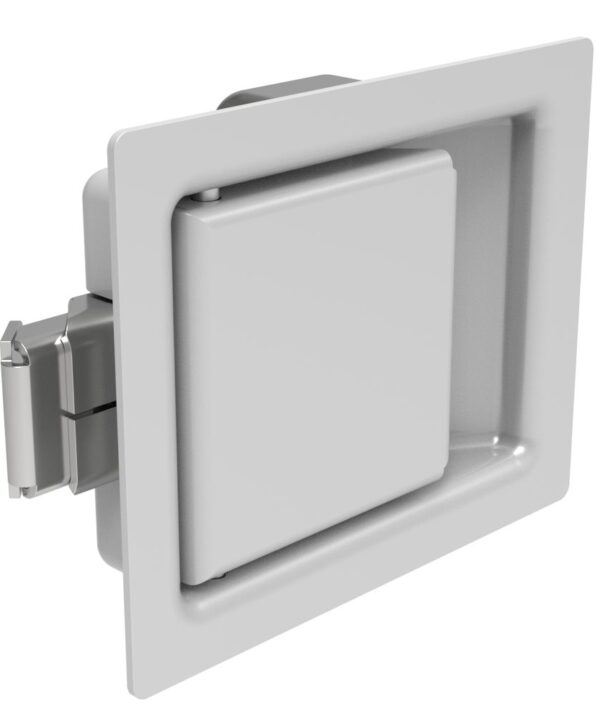 Southco Push-to-Close Latch, Medium Size, Non-Locking, 7.9mm (.31 in) Grip, Steel, Powder Coated, Silver
