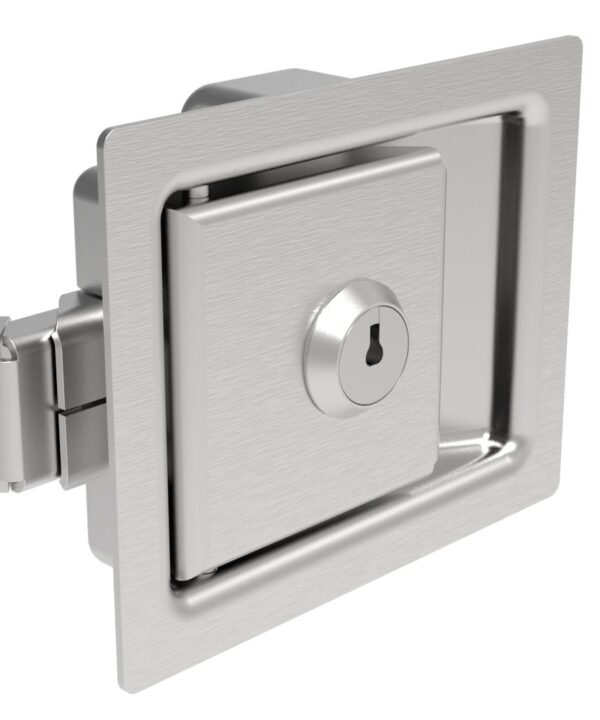 Southco Push-to-Close Latch, Medium Size, Locking, 7.9mm (.31 in) Grip, Stainless Steel, Brushed Finish