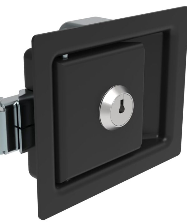 Southco Push-to-Close Latch, Medium Size, Locking, 7.9mm (.31 in) Grip, Steel, Powder Coated, Black