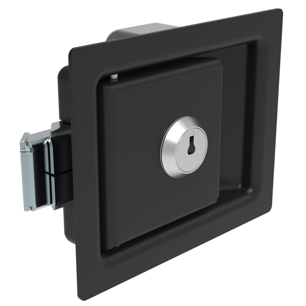 Southco Push-to-Close Latch, Medium Size, Locking, 7.9mm (.31 in) Grip, Steel, Powder Coated, Black