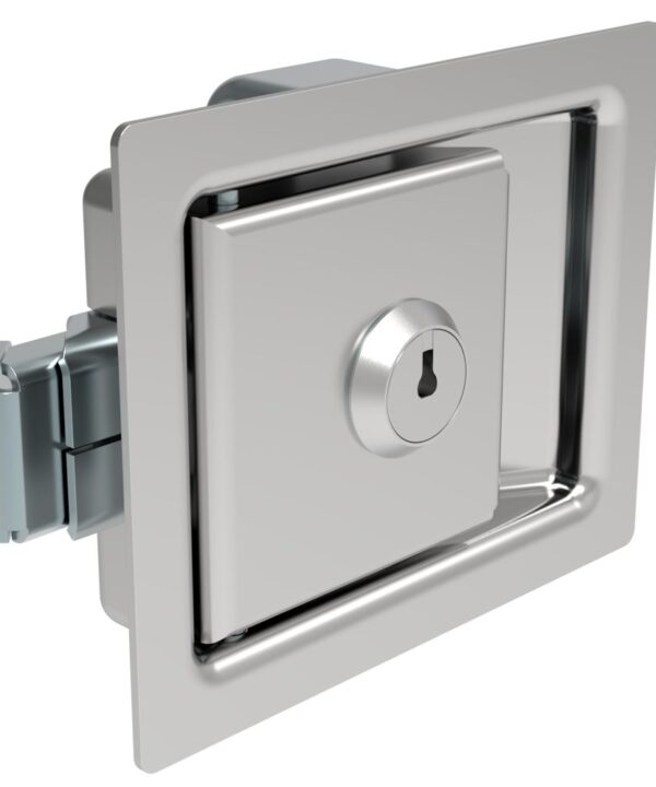 Southco Push-to-Close Latch, Medium Size, Locking, 7.9mm (.31 in) Grip, Steel, Zinc Plated, Bright Chromate