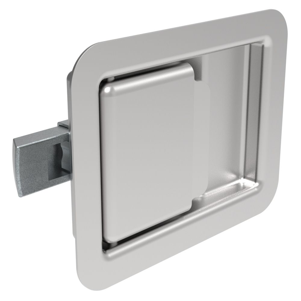 Southco Push-to-Close Latch, Large Size, Non-Locking, Rivet Mount, 4.9mm (.19 in) dia. Holes, 23.4mm (.92 in) Grip, Stainless Steel, Polished Finish