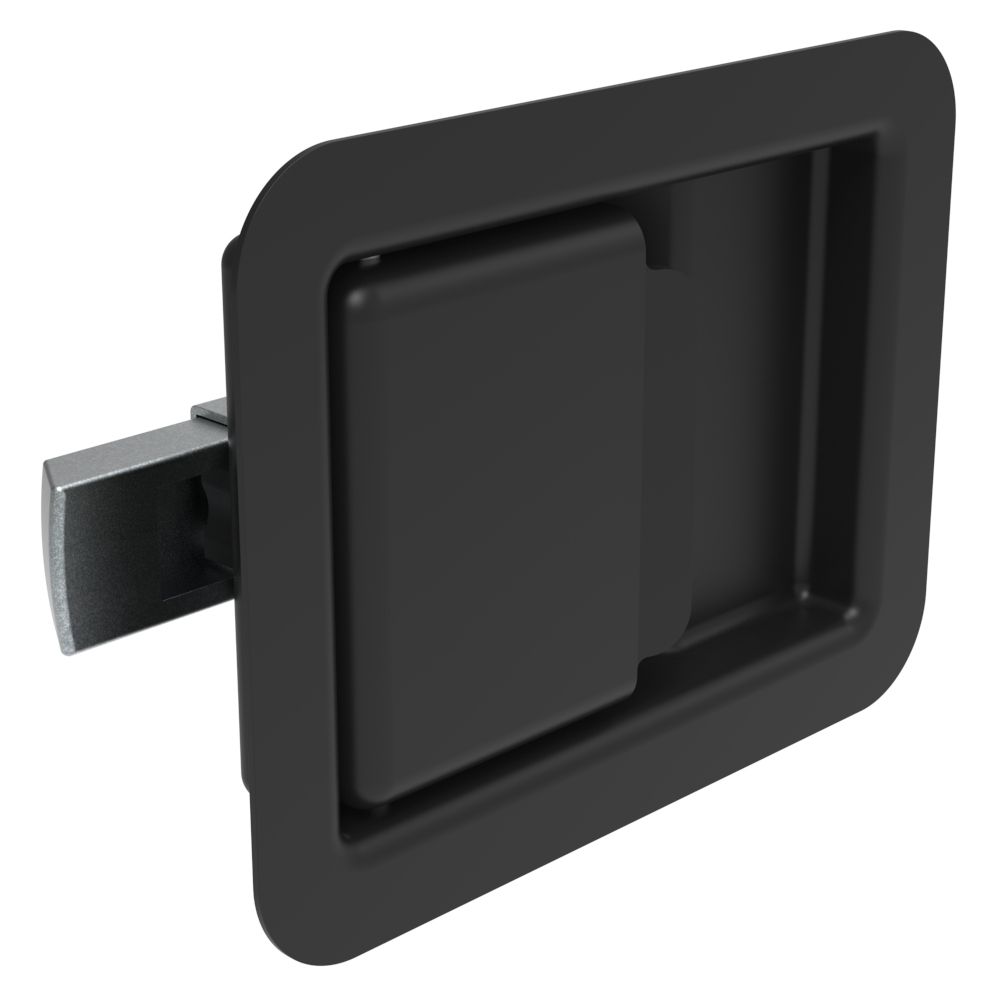Southco Push-to-Close Latch, Large Size, Non-Locking, Rivet Mount, 4.9mm (.19 in) dia. Holes, 23.4mm (.92 in) Grip, Steel, Powder Coated, Black