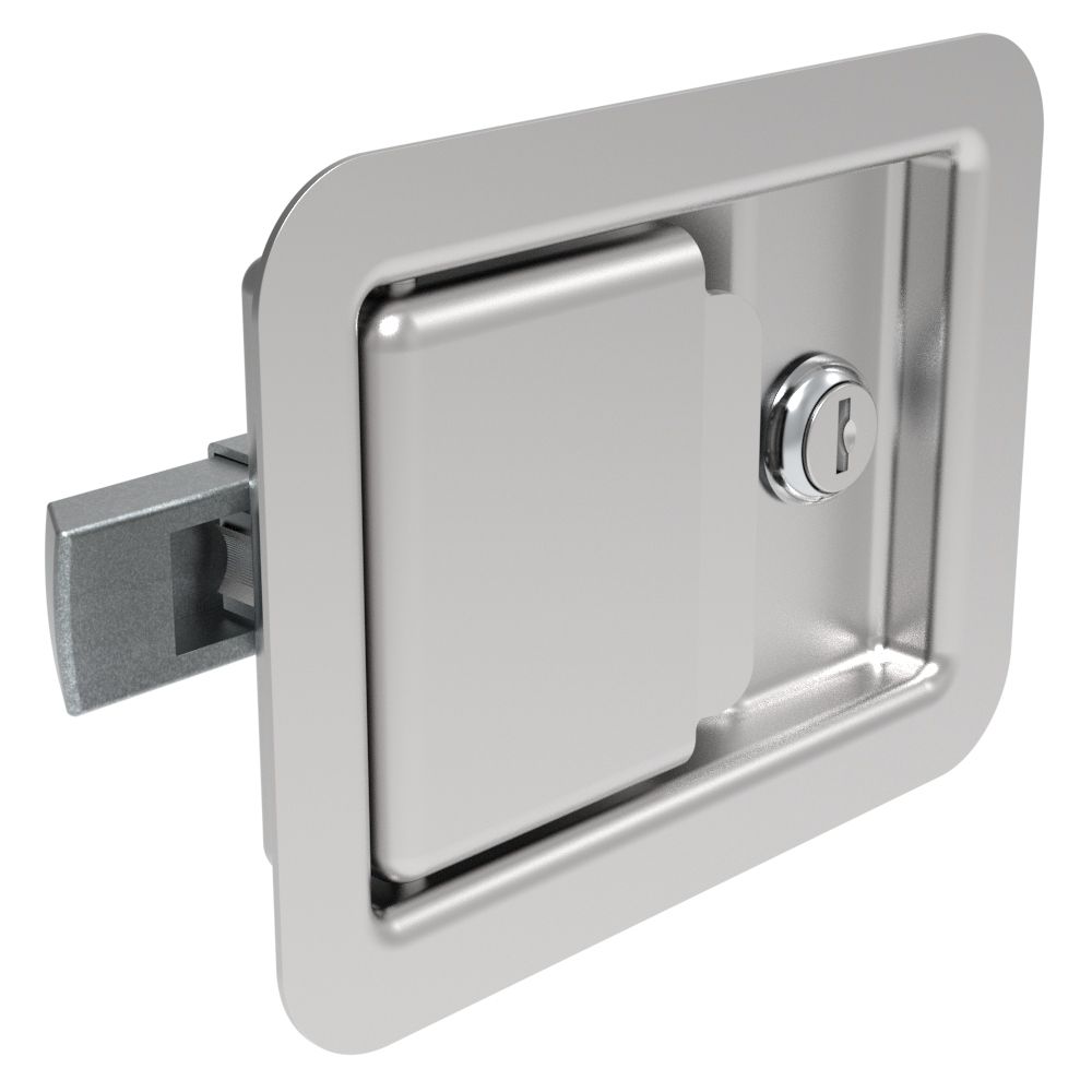 Southco Push-to-Close Latch, Large Size, Locking, Weld Mount, 23.4mm (.92 in) Grip, Stainless Steel, Polished Finish