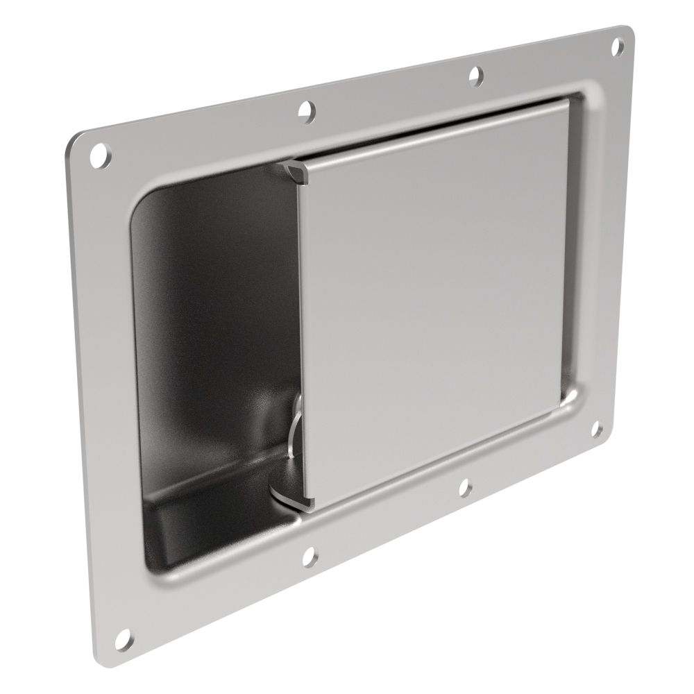 Southco Push-to-Close Latch, Large Pivot Pawl Size, Non-Locking, Rivet Mount, 4.9mm (.19 in) dia. Holes, 23.4mm (.92 in) Grip, Steel, Pre-Plated