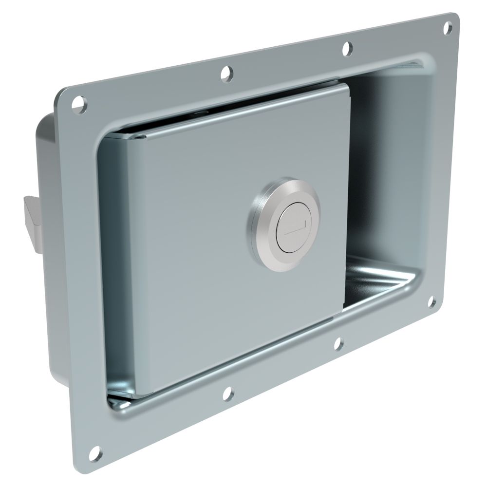 Southco Push-to-Close Latch, Large Pivot Pawl Size, Locking, Weld Mount, 23.4mm (.92 in) Grip, Steel, Zinc Plated, Bright Chromate